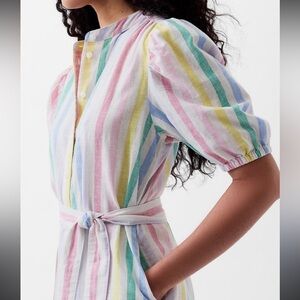 GAP Rainbow Striped Linen Shirt Dress